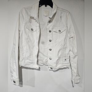 ENJEAN White Stretch Denim Jacket with Tears Size Large